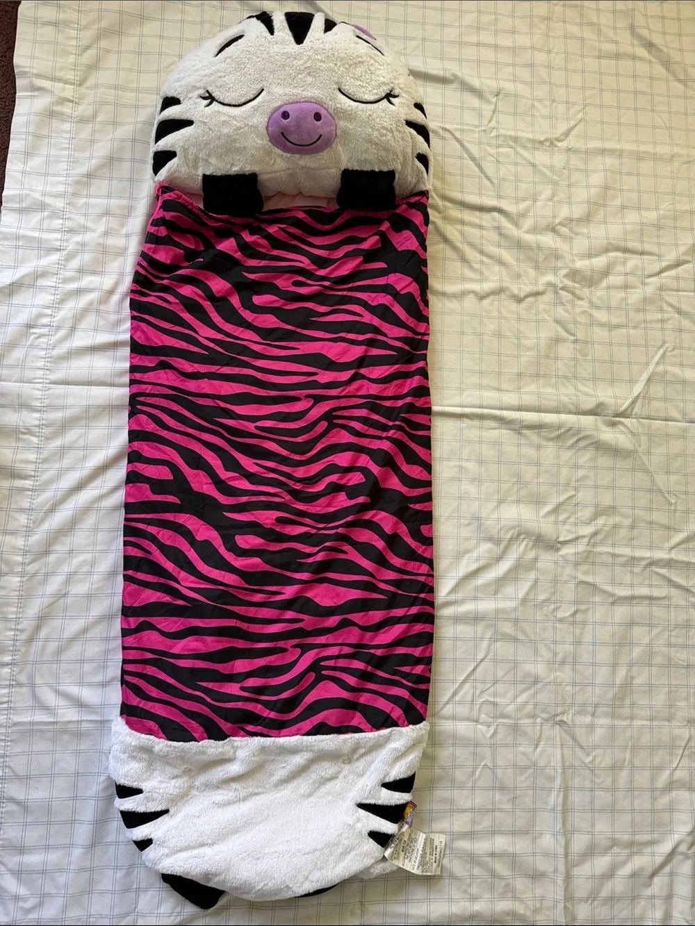 Happy Nappers Pink & Black Zebra Plush Sleeping Bag - Animal Head Pillow